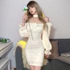 Choker-neck Off-shoulder Lace Sheath Dress