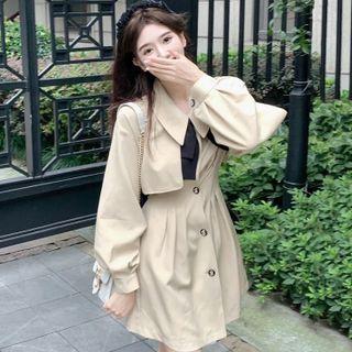 Long-sleeve Peter Pan-collar Single-breasted Mini A-line Dress