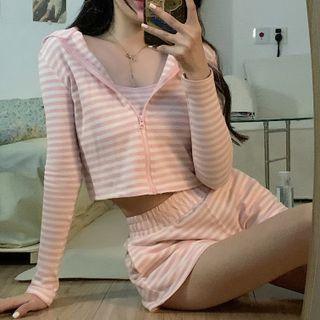Striped Camisole Top / Shorts / Zipped Jacket