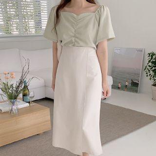 Short-sleeve Top + High-waist Shift Skirt