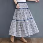 Print A-line Maxi Skirt Blue & White - One Size