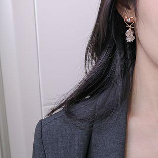 Faux Crystal Alloy Heart Dangle Earring 1 Pair - S925 Silver Stud - Gold - One Size