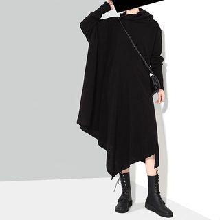 Asymmetrical High-neck Long-sleeve Dress