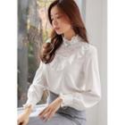 Lace-panel Frill-trim Beaded Blouse Ivory - One Size