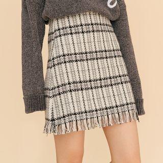 Fringe A-line Plaid Skirt