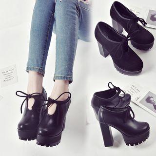 Platform Chunky-heel Lace-up Pumps