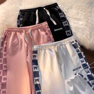 Checkerboard Bear Print Panel Sweatpants