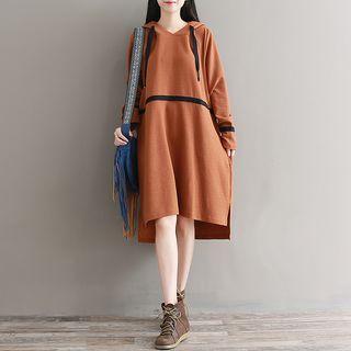 Contrast Trim Midi Hoodie Dress