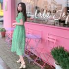 Short-sleeve Lace A-line Long Dress