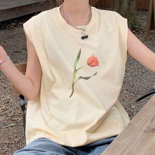 Sleeveless Floral Print T-shirt