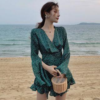 Long-sleeve Floral Print Frill Trim Playsuit