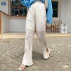 Slit-side Crinkled Boot-cut Pants