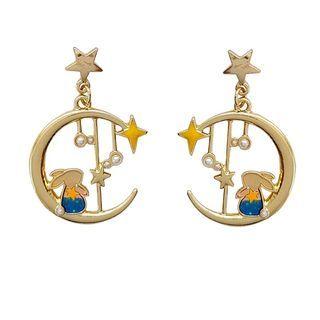 Rabbit Moon Faux Pearl Alloy Dangle Earring 1 Pair - Gold - One Size