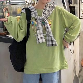 Check Layered Long-sleeve Print Top