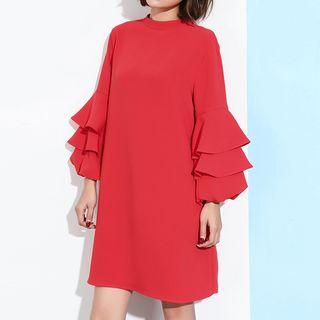 Tiered Bell-sleeve Chiffon Dress