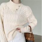 Asymmetrical Mock-neck Cable Knit Sweater