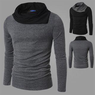 Color Block Mock-neck Knit Top