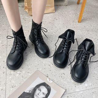 Plain Faux Leather Lace-up Short Boots