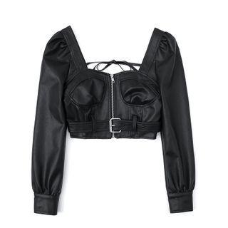 Cropped Faux Leather Zipped Jacket