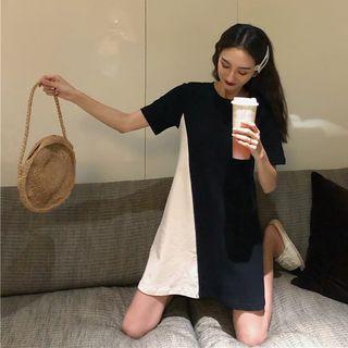 Short-sleeve Color Block A-line T-shirt Dress