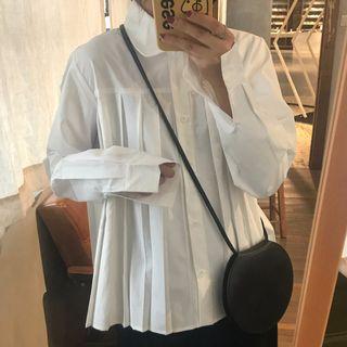 Long-sleeve Pleated Shirt White - One Size