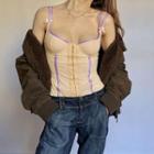 Two Tone Hook-and-eye Mesh Camisole Top