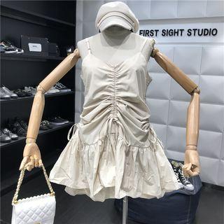 Spaghetti Strap Asymmetric Drawstring Mini Dress