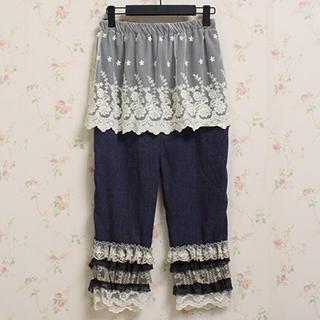 Lace-overlay Cropped Pants