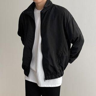 Banded-hem Zip-up Boxy Windbreaker