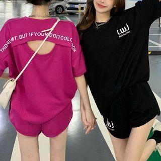 Short-sleeve Lettering Cutout T-shirt / Shorts