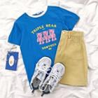 Short-sleeve Bear Printed T-shirt Blue - One Size