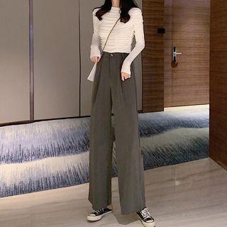 Plain Crinkled T-shirt / Plain Wide-leg Pants