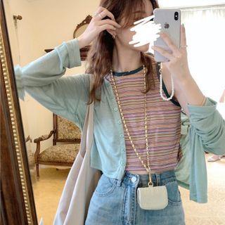 Embroidered Light Jacket / Striped Tank Top