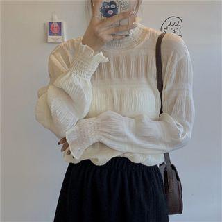 Long-sleeve Chiffon Ruffle Trim Top
