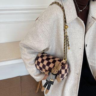 Fluffy Checker Print Crossbody Bag