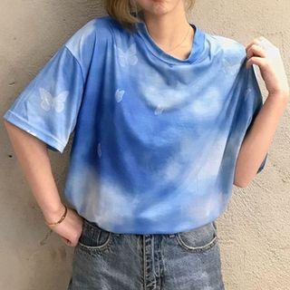 Dye Print Elbow-sleeve T-shirt