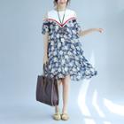 Short-sleeve Printed Cutout Dress