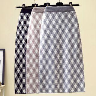 Plaid Straight-fit Knit Skirt