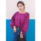 Square-neck Bishop-sleeve Top