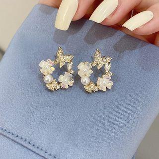 Butterfly Flower Hoop Earring 1 Pair - Gold - One Size