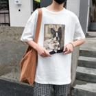 Elbow-sleeve Dog-print T-shirt