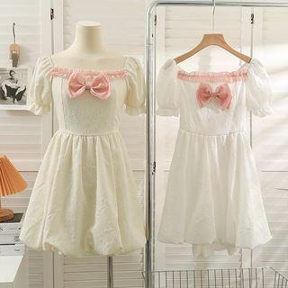 Ribbon-accent Ruffle-trim Mini Dress