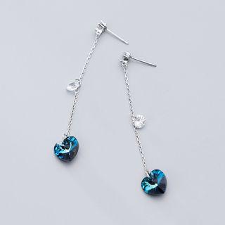 925 Sterling Silver Rhinestone Heart Dangle Earring 1 Pair - S925 Silver - Earring - Blue - One Size