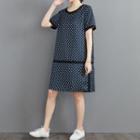 Short-sleeve Crescent Print Midi A-line Dress