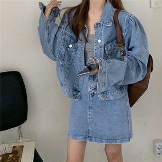Denim Cropped Jacket / Mini A-line Skirt