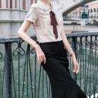 Short-sleeve Bow Neck Blouse / Pencil Skirt / Set