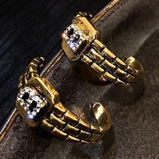 Rhinestone Hoop Earring 1 Pair - Silver Stud - Gold - One Size