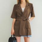 Short-sleeve Open-front Jacket With Sash