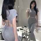 Set: Short-sleeve Open-back T-shirt + Bootcut Pants