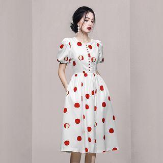 Short-sleeve Apple Print A-line Dress